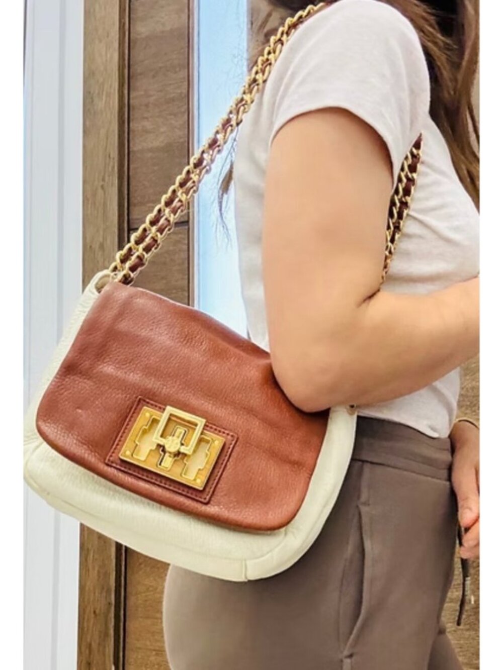 Vintage Tory Burch Leather Convertible Shoulder Chain Link Crossbody Handbag - Picture 5 of 14